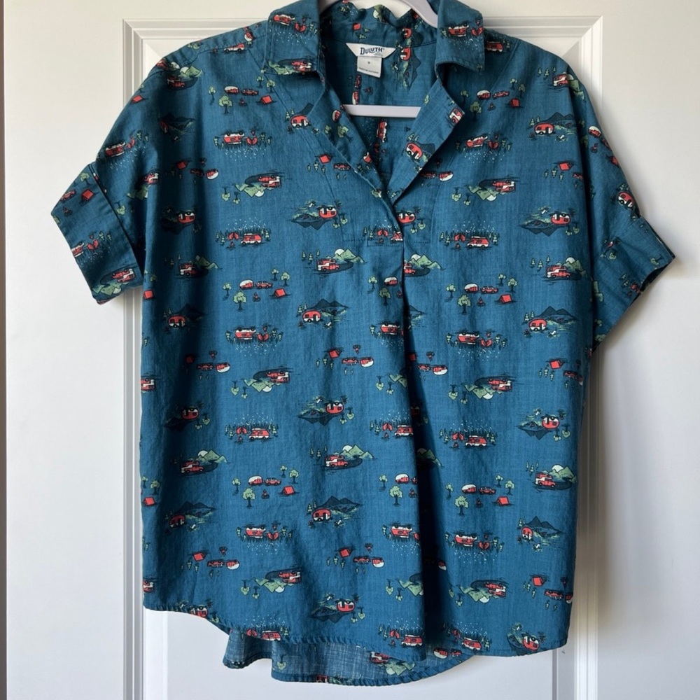 Duluth Trading Co Organic Cotton Printmaker Camper Popover Top